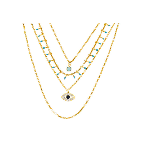 Four layer evil eye halsband